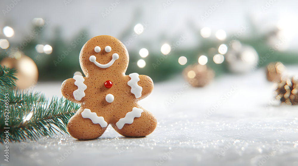 Lebkuchenmännchen mit festlicher Verzierung in weihnachtlicher Umgebung Lebkuchenmännchen mit festlicher Verzierung in weihnachtlicher Umgebung