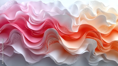 Abstract Wavy Pattern of Layered Paper in White, Pink, Orange, and Red Hues photo