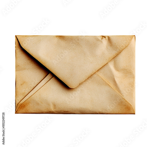 Old brown envelope with blank paper isolated on white background