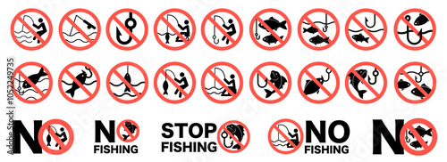 No fishing sign set icon