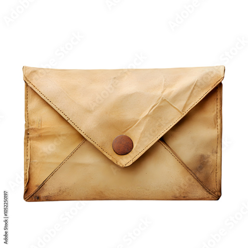 Old envelope with red wax seal isolated on white background