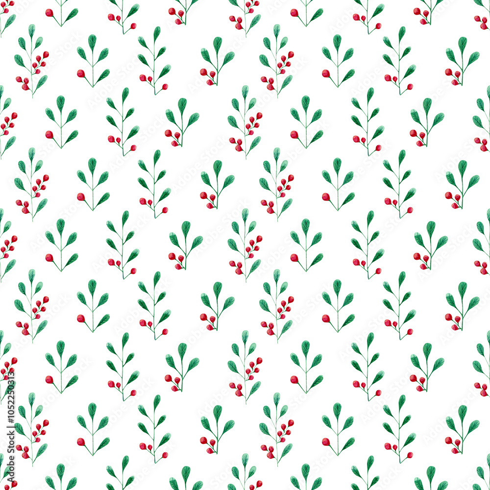 Christmas holly berry background. Seamless watercolor pattern with holly berries branches and leaves illustration. Ornament for wrapping, textile, holidays fabric Christmas holly berry background. Seamless watercolor pattern with holly berries branches and leaves illustration. Ornament for wrapping, textile, holidays fabric