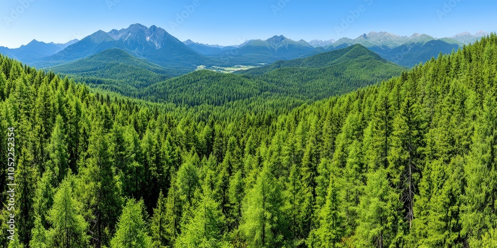Fototapeta premium Majestic Mountain Forest Landscape with Lush Greenery and Blue Skies