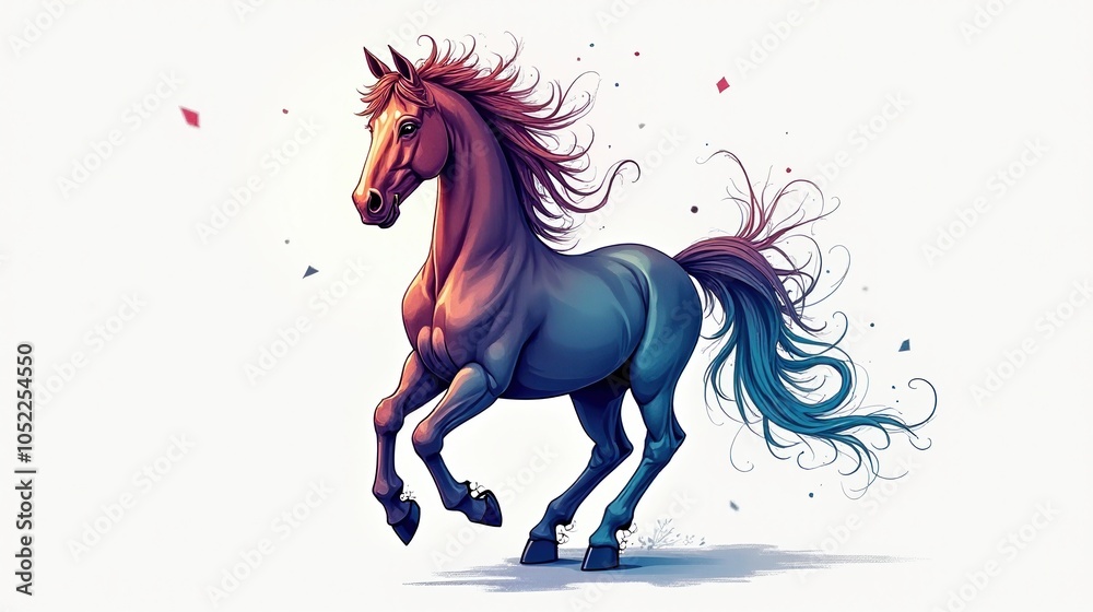 Running Horse with Blue and Red Mane Running Horse with Blue and Red Mane