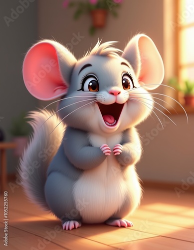 Cute Cartoon Chinchilla with Big Eyes and Smiling photo