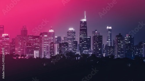 Wallpaper Mural Cityscape night lights. Vibrant urban skyline at dusk, conveying a feeling of energy and progress. Torontodigital.ca