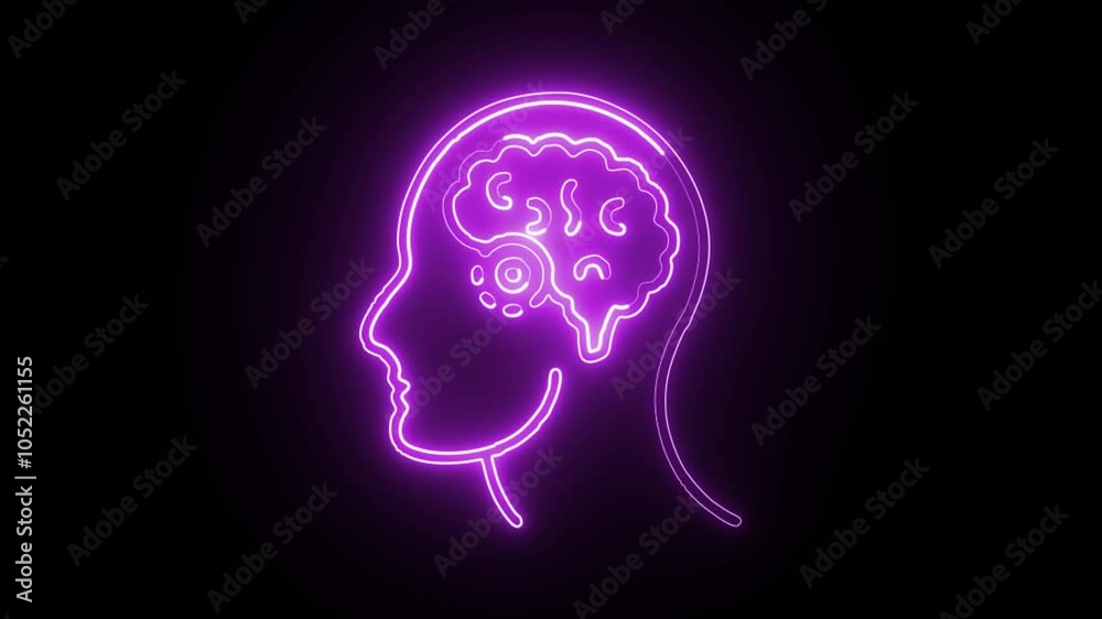 glowing neon brain icon isolated on black background. HD video motion graphic animation glowing neon brain icon isolated on black background. HD video motion graphic animation