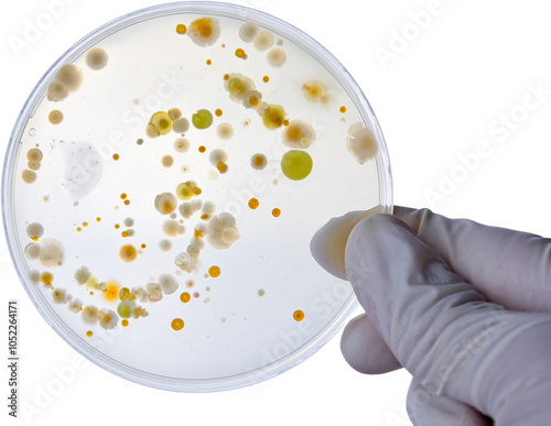 Bacterial Cultures in Petri Dishes in microbiology laboratory. Test various germs, virus, Coronavirus, Corona, COVID-19, Microbial population count, Food science.