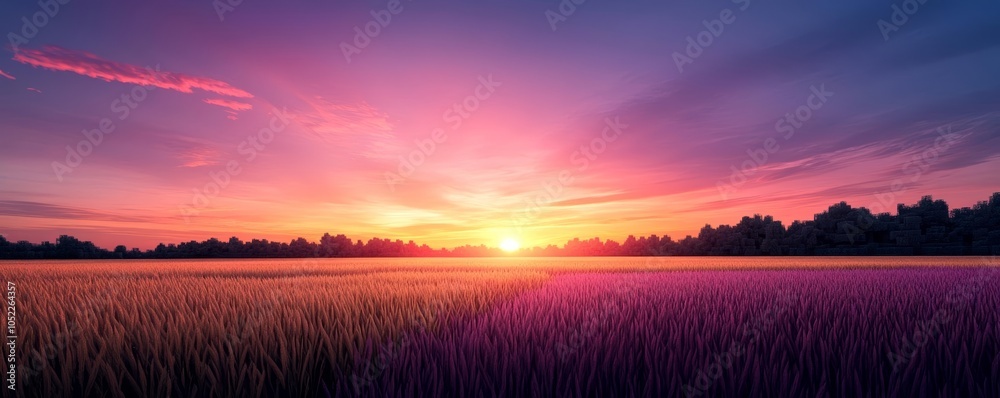 Obraz premium A mesmerizing blend of pink, purple, and orange in a sunset sky, uplifting and serene, reflecting the beauty of a summer evening