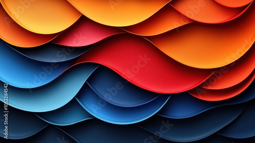 Abstract Pattern of Curved Shapes in Blue, Red, and Orange