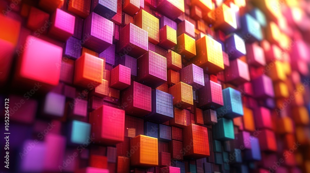 A 3D Abstract Wall of Multicolored Cubes