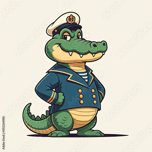 cartoon crocodile sailor mascot illustration in blue and green
