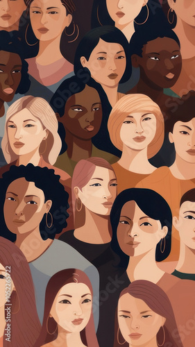 Illustration of women of different races in university.