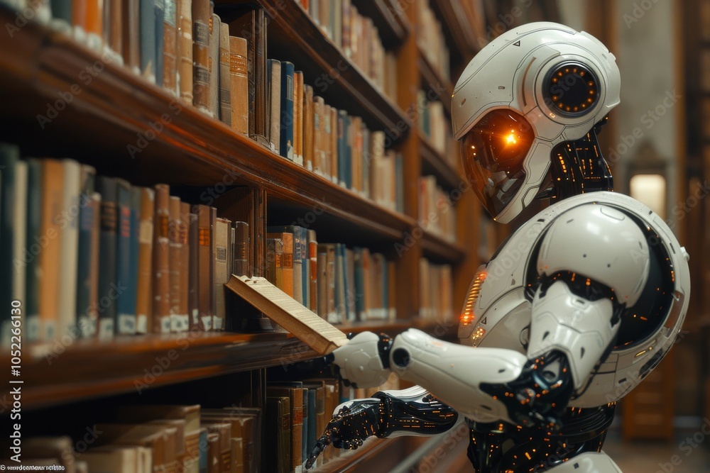 Fototapeta premium Robot in a Library