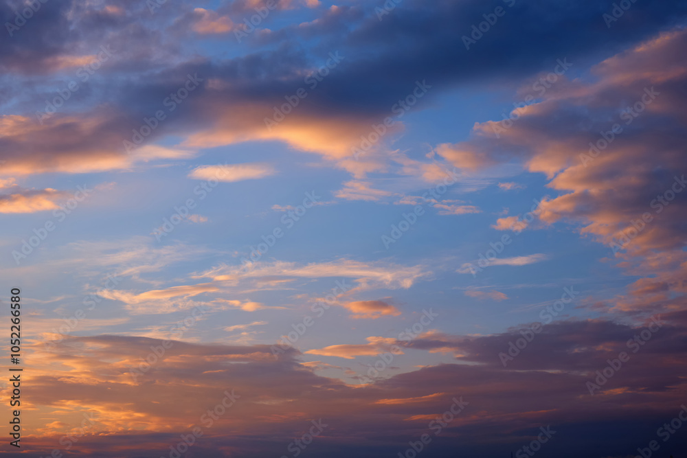 Fototapeta premium Beautiful sunset sky with pink colors clouds.