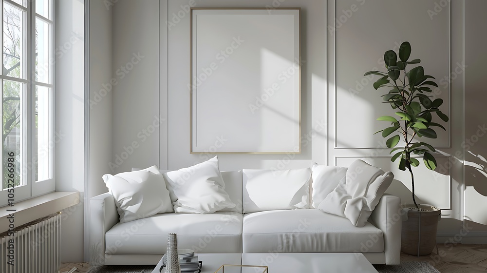 Modern Interior of Stylish Living Room ,Wall Mock Up, Frame , Poster with Beautiful Background, 3d render Modern Interior of Stylish Living Room ,Wall Mock Up, Frame , Poster with Beautiful Background, 3d render