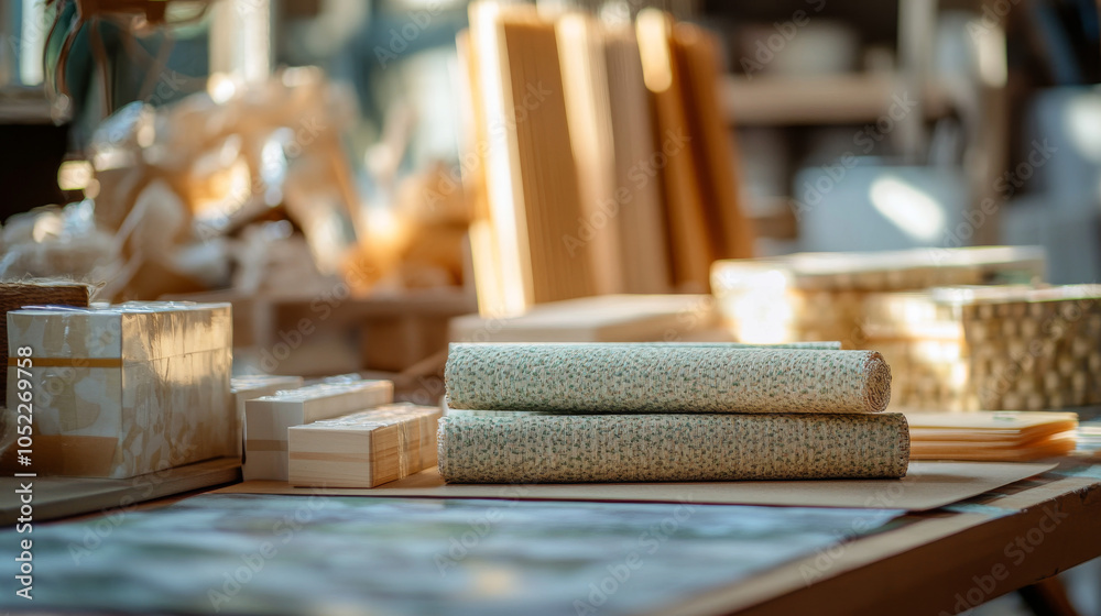 Cozy Crafting Workspace with Textured Materials Cozy Crafting Workspace with Textured Materials