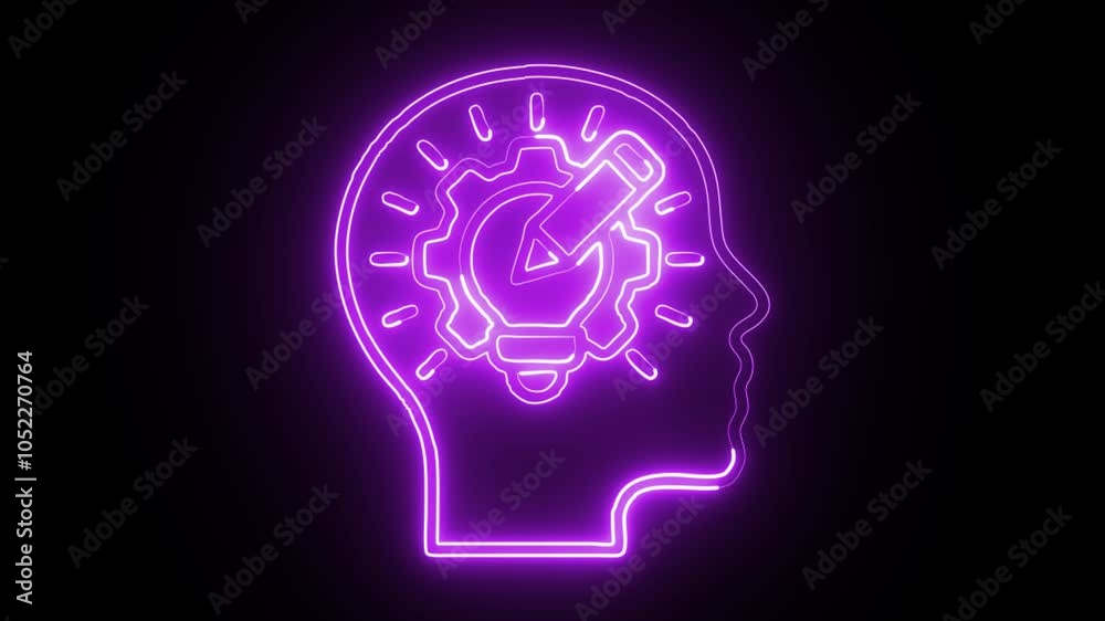 glowing neon critical thinking icon isolated on black background. HD video motion graphic animation glowing neon critical thinking icon isolated on black background. HD video motion graphic animation