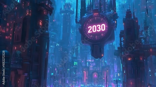 Futuristic Floating Countdown Clock Illustration