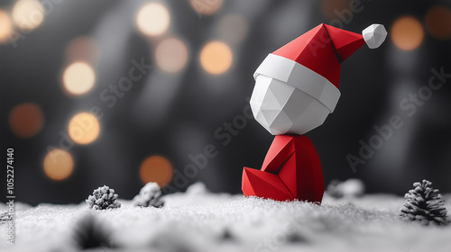 Christmas gnomes papercut style  - Cute elf in a snowy winter white forest