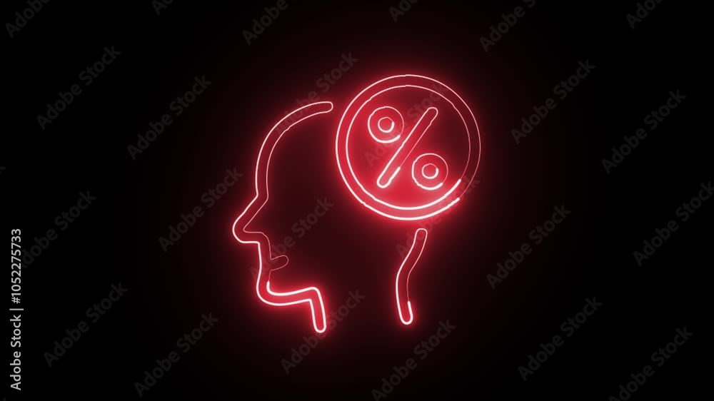 glowing neon human brain icon isolated on black background. HD video motion graphic animation