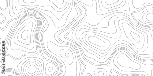 Abstract Topographic Contour Line Pattern in Black and White, Topographic map. Geographic mountain relief.