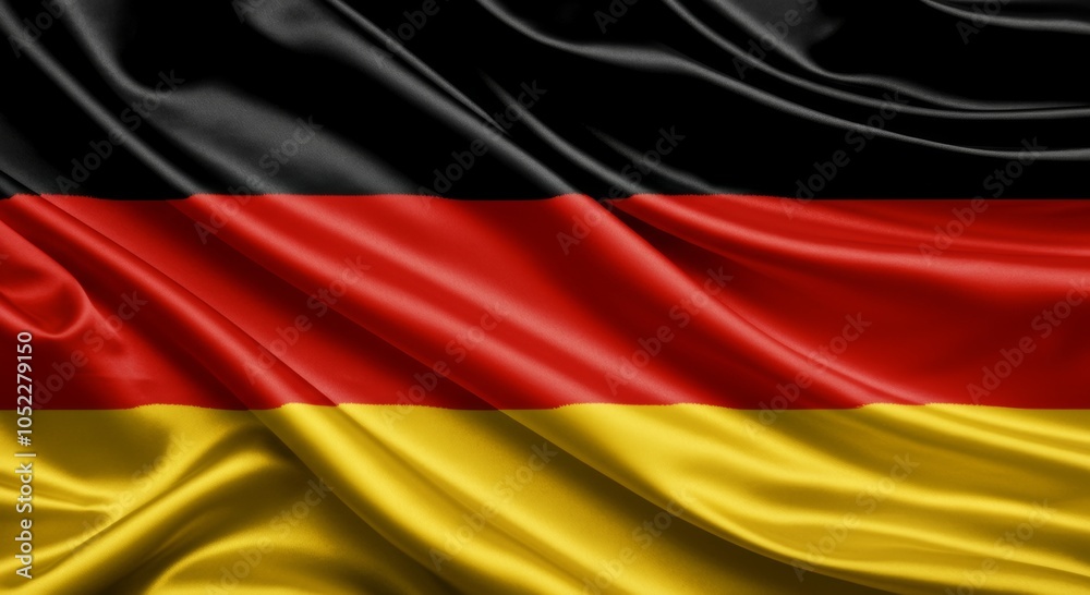 Silky German flag with black, red, and yellow stripes waving seamlessly. Silky German flag with black, red, and yellow stripes waving seamlessly.
