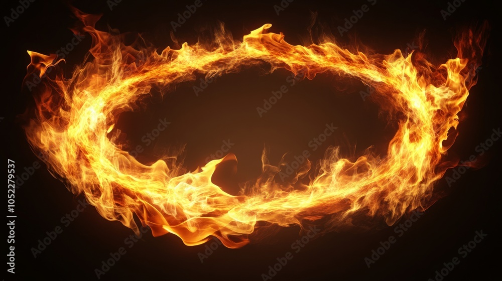 Fototapeta premium Elliptical fire frame, isolated on black background generative ai