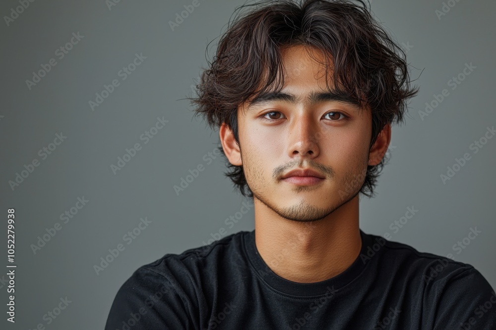 Fototapeta premium Portrait of a Young Asian Man with Wavy Hair