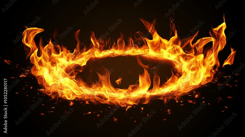 Fototapeta premium Elliptical fire frame, isolated on black background generative ai