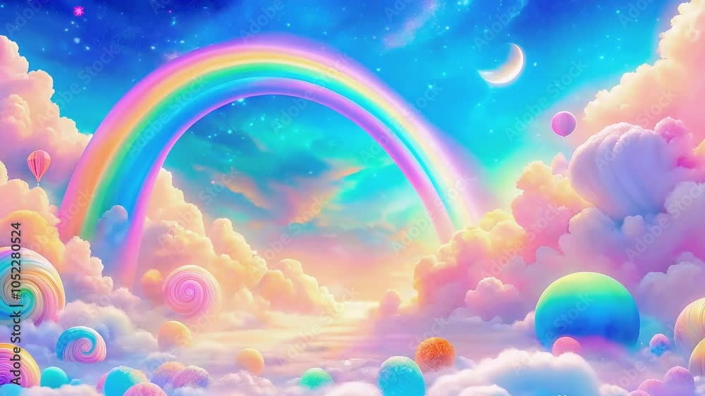 Pastel clouds with beautiful rainbow. Holographic fantasy rainbow background with clouds. Pastel color sky. Magical landscape, abstract fabulous pattern. Cute candy fantasy in the sky Pastel clouds with beautiful rainbow. Holographic fantasy rainbow background with clouds. Pastel color sky. Magical landscape, abstract fabulous pattern. Cute candy fantasy in the sky