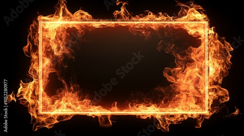Burning rectangular frame, isolated on black, generative ai