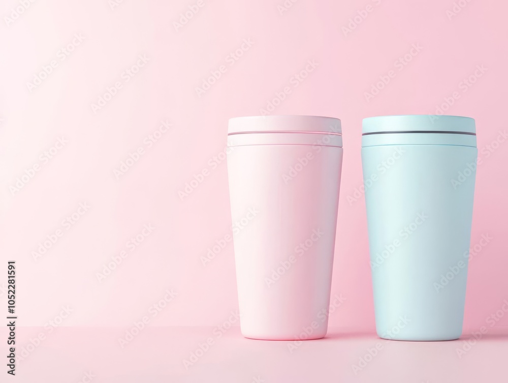 3D render of a blank tumbler with a screw-on lid, displayed on a pastel background, ideal for lifestyle branding, product mockup, clean and colorful