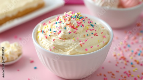 Creamy Dip with Colorful Sprinkles Served with Biscuits. Cake Batter Dip