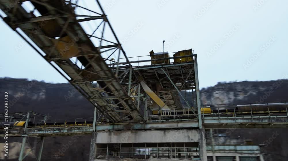 FPV Flight under Conveyor Belt Bridge in Refinery Coal Plant Soviet Eastern Europe FPV Flight under Conveyor Belt Bridge in Refinery Coal Plant Soviet Eastern Europe