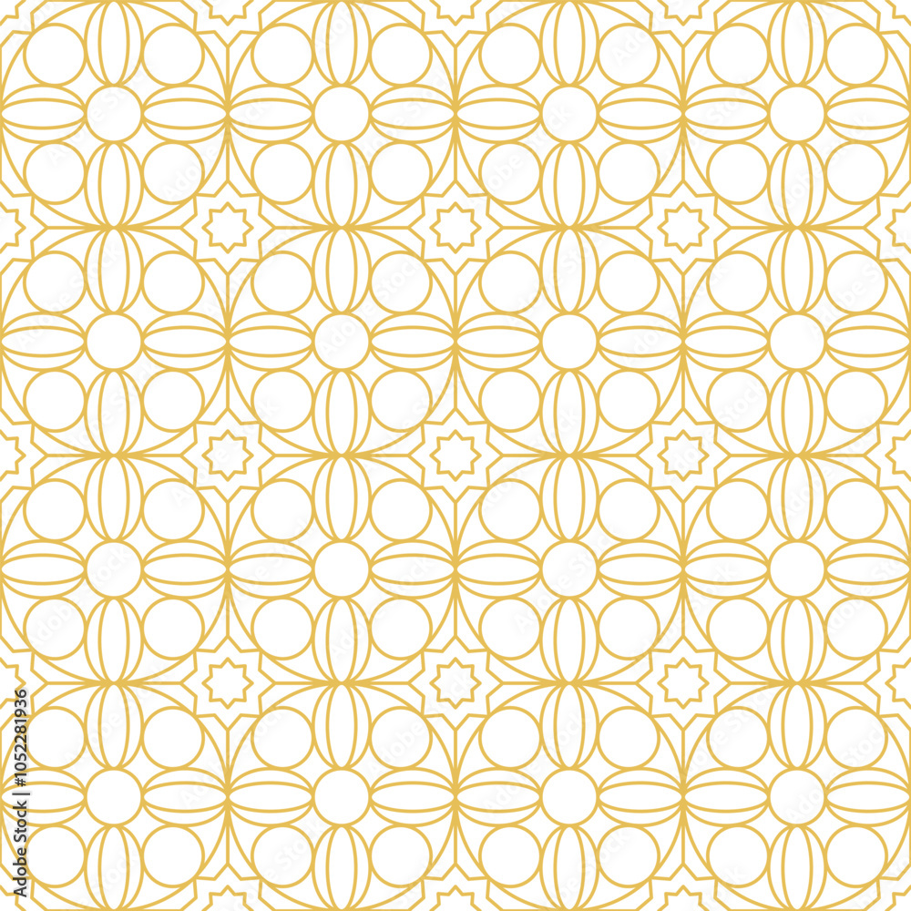 Fototapeta premium Arabic geometric mosaic printable seamless pattern with abstract Moroccan print in blue and orange colors. Ramadan Kareem Traditional Islamic art Illustration background