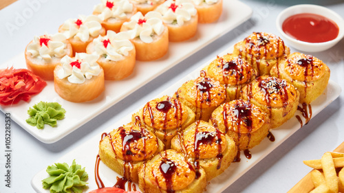 Philadelphia Sushi Rolls Set with Salmon and Cream Cheese