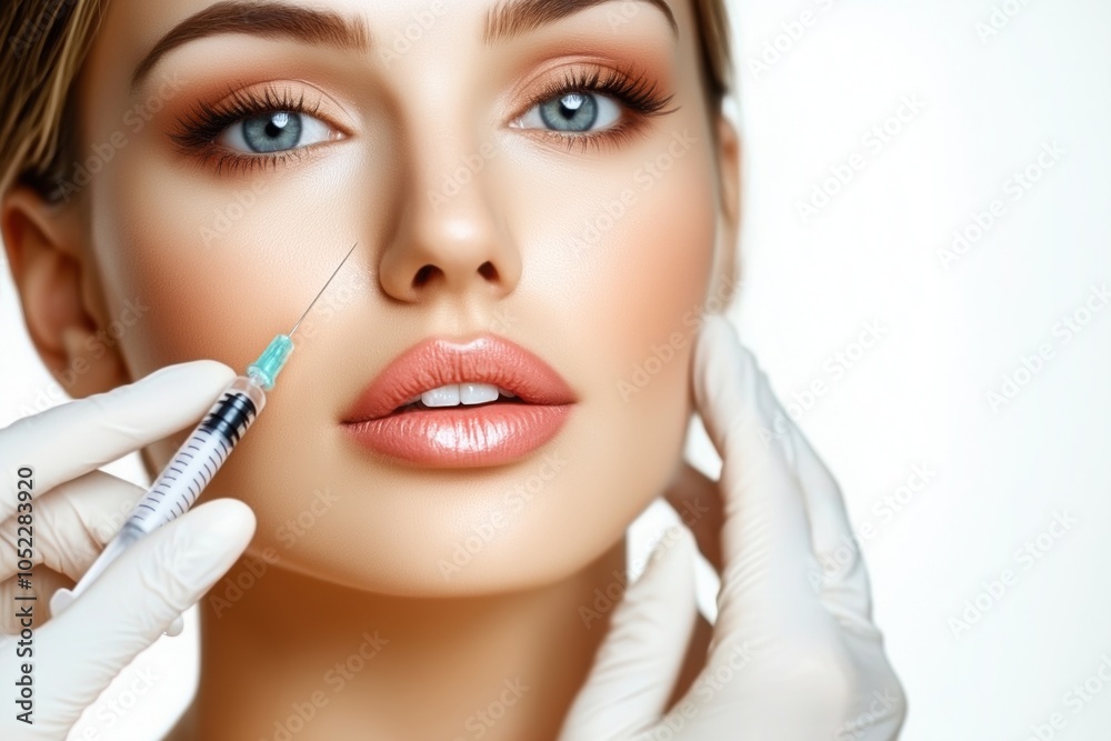 beautiful woman face with cosmetic injection concept beautiful woman face with cosmetic injection concept
