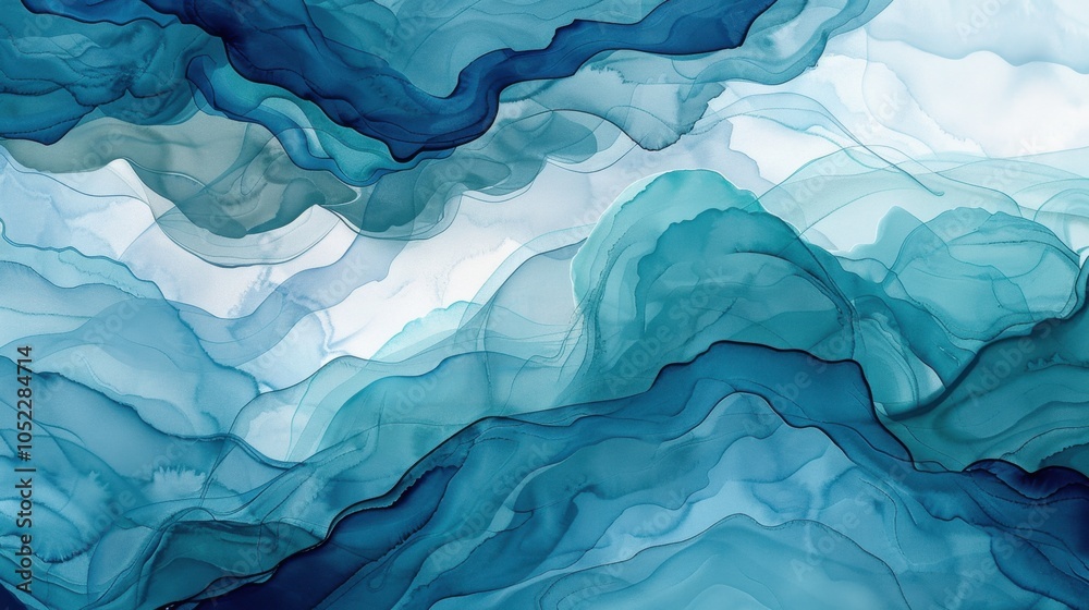 Abstract fluid artwork in shades of blue and teal with wave-like flowing patterns. Abstract fluid artwork in shades of blue and teal with wave-like flowing patterns.