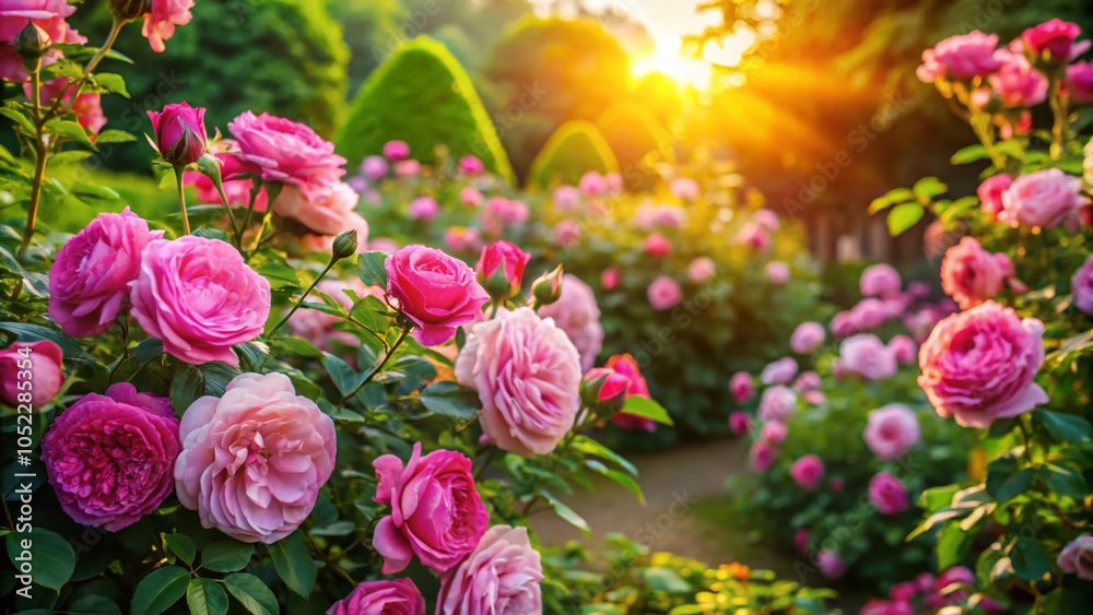 Aerial Photography of Vibrant Pink Roses in a Lush Garden - Nature's Beauty Captured from Above Aerial Photography of Vibrant Pink Roses in a Lush Garden - Nature's Beauty Captured from Above