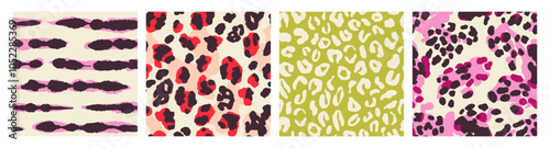 Abstract animal skinand fur print seamless pattern with nature hand drawn shapes, spots, dots and lines with textures. Vibrant jungle boho print. Modern exotic collage geometric vector illustration