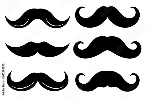 Set of mustache icon vector, Moustache Silhouette	