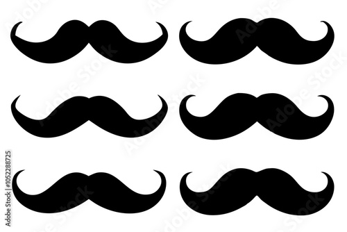 Set of mustache icon vector, Moustache Silhouette	
