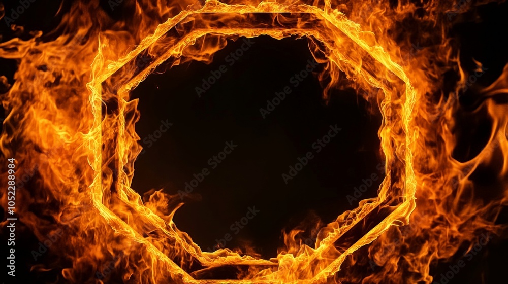 Fototapeta premium Flaming octagonal fire frame generative ai