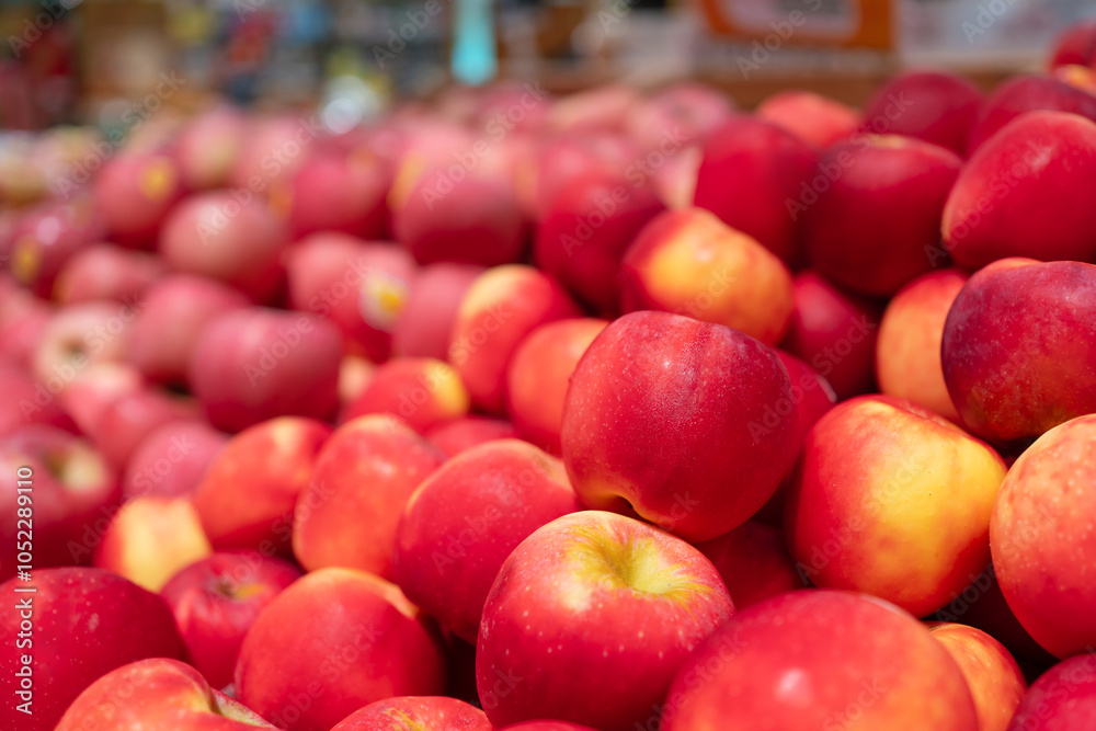 Red apples display in supermarket. Produce market display. Red apples display in supermarket. Produce market display.