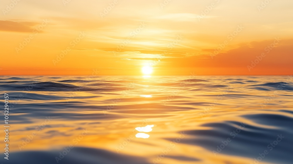 Golden sunset over calm water, reflection during summer evening Golden sunset over calm water, reflection during summer evening