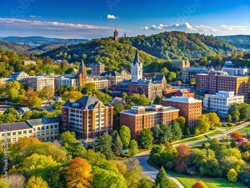 Aerial View of West Virginia University Campus in Morgantown, Scenic Landscape and Architecture photo