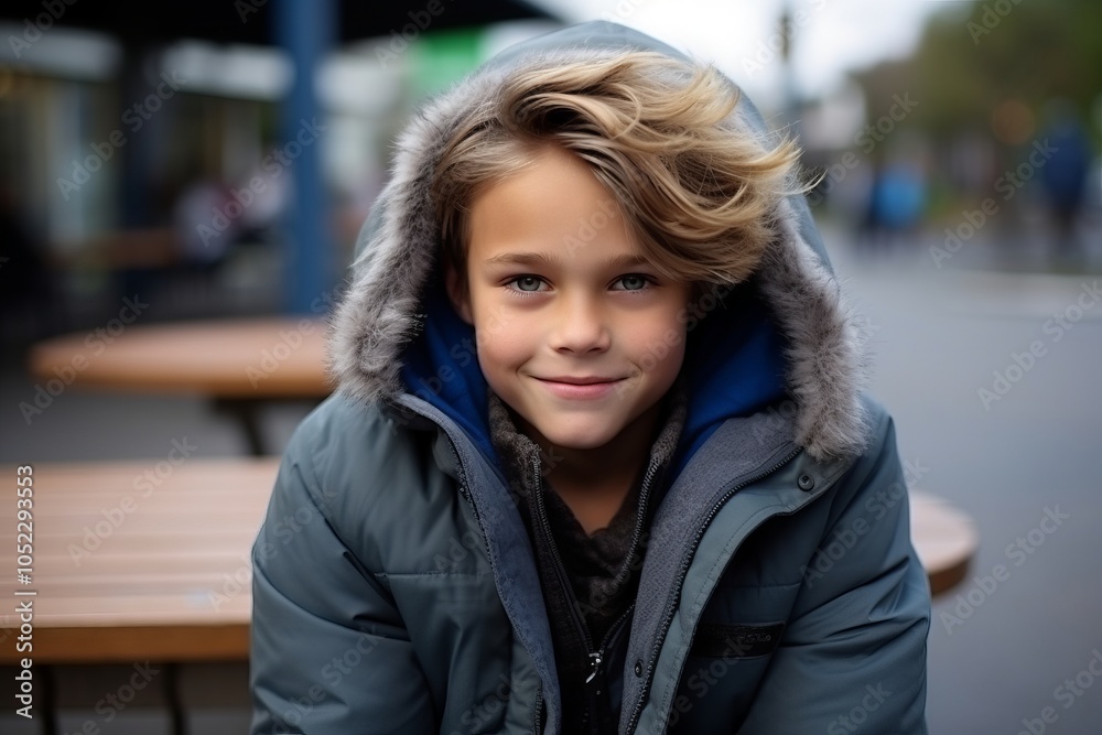 Portrait of a cute young boy wearing a warm winter jacket outdoors Portrait of a cute young boy wearing a warm winter jacket outdoors