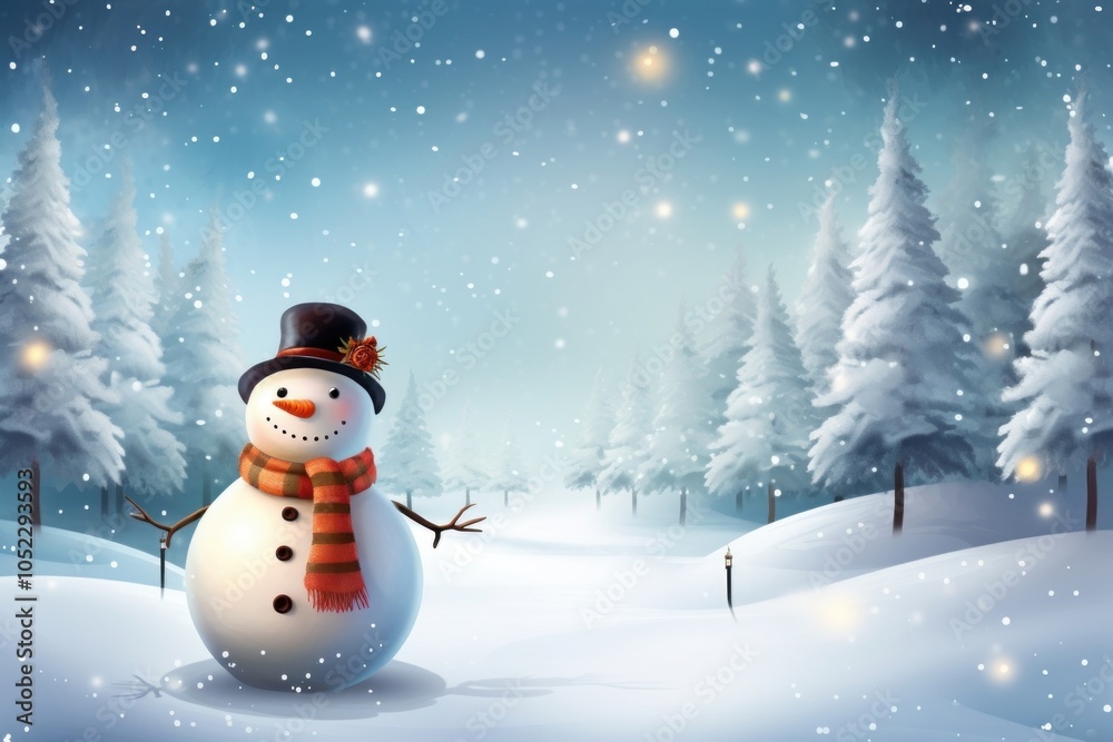 Fototapeta premium Happy snowman winter christmas outdoors.