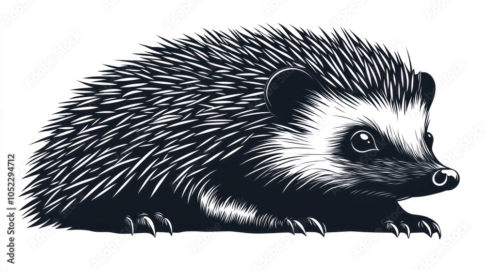 Obraz premium Black and White Illustration of a Hedgehog with Spikes